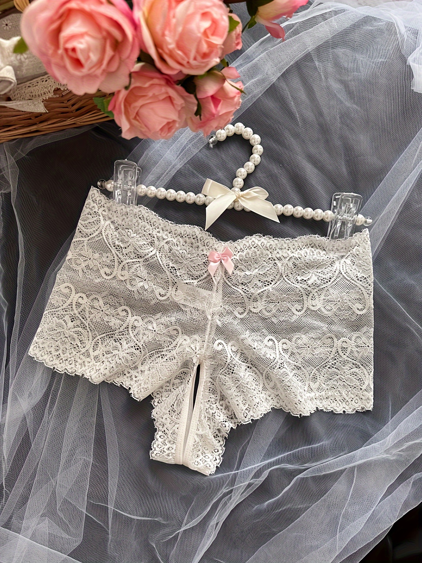 Women's Sexy Floral Lace Open Crotch Panties Bow Decoration - Temu