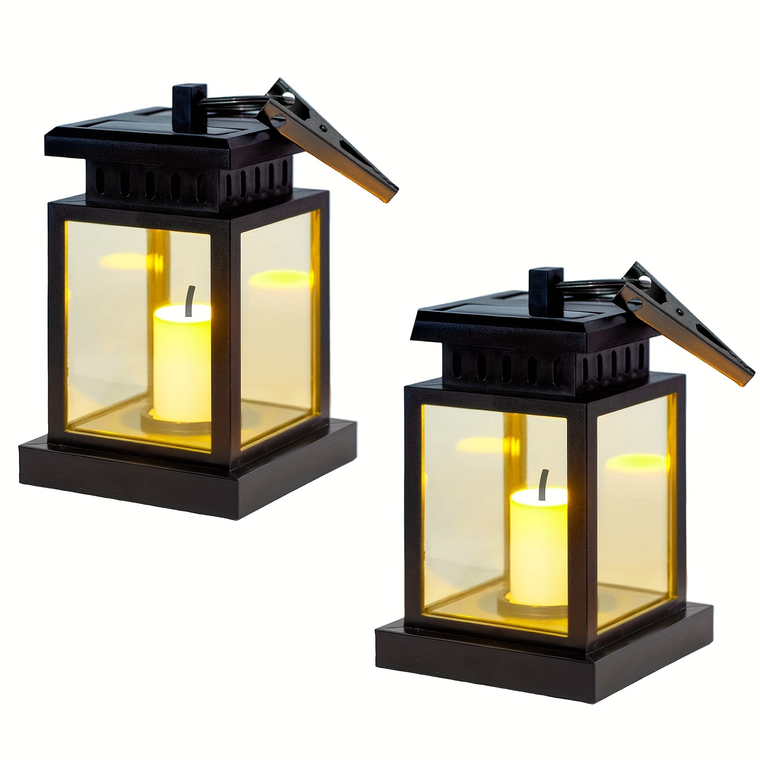 Sunklly Hanging Solar Lanterns Outdoor - 4 Pack Solar Candle Flickering  Lights Waterproof Led Hanging Solar Lanterns Lights for Garden, Patio