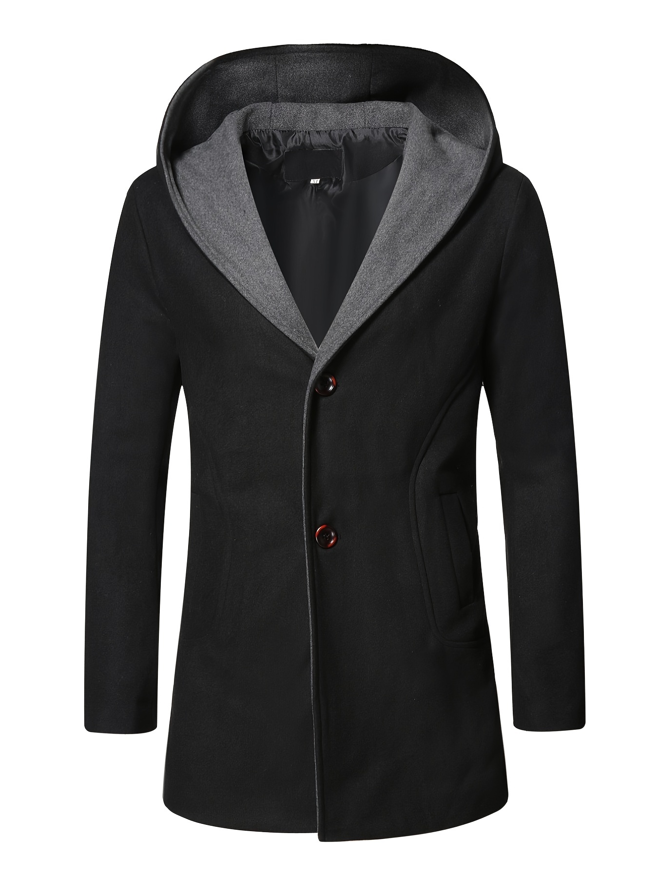 Men's Wool Coat Winter Long Trench Coat Classic Hooded Jacket Top Coat ...