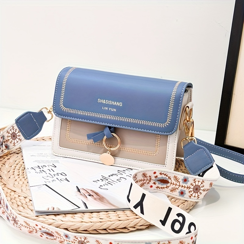 Stitch Detail Flap Square Bag Trendy Colorblock Crossbody - Temu