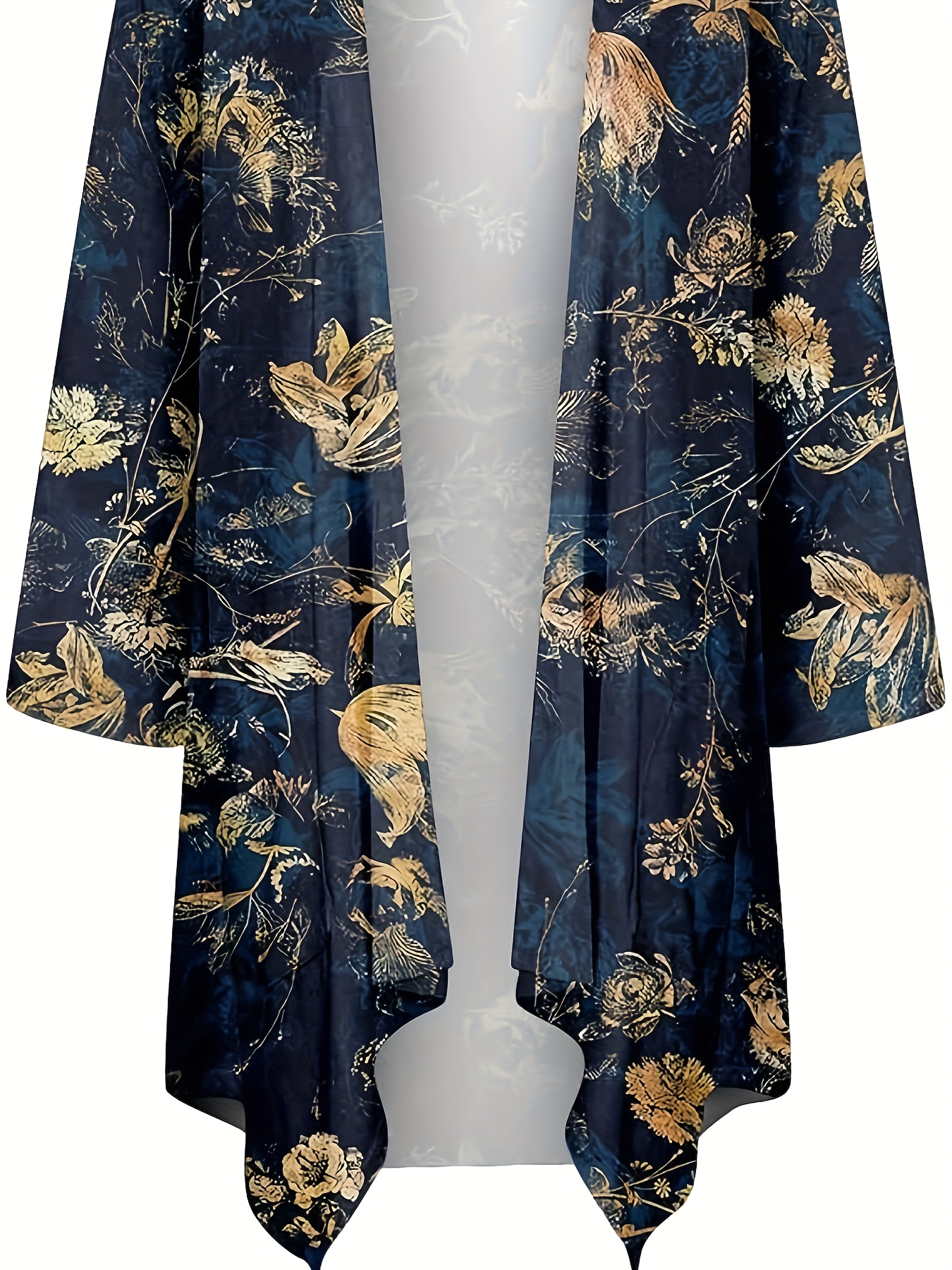 Women's Plus Size Floral Print Long Sleeve Open Front Cardigan