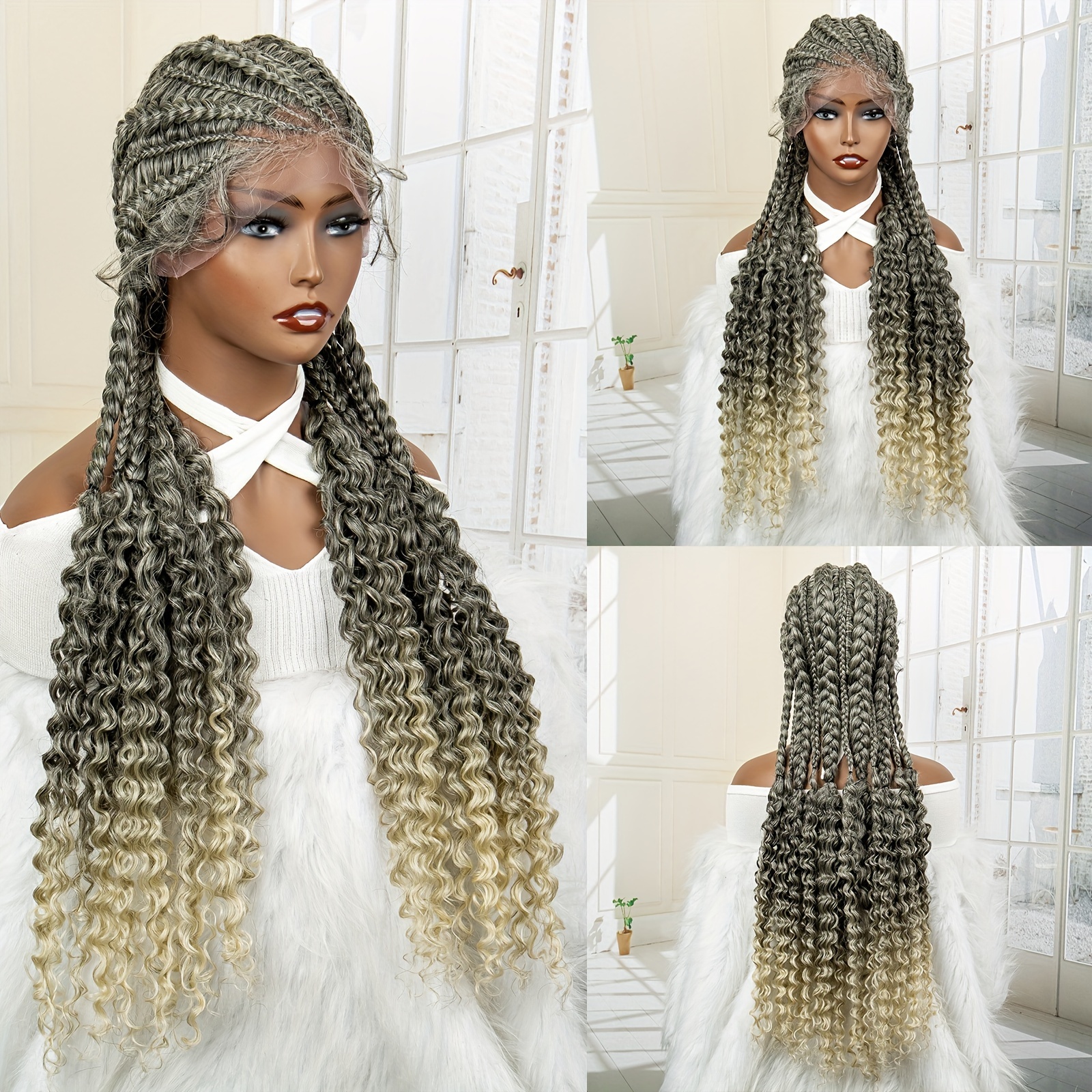  Remy Blue 36 Full double Lace Front Box Braided Wigs Knotless  Cornrow Braids Lace Frontal Wig Synthetic Hand Braided Wigs With Baby Hair  for African Black Women (T1B/27) : Beauty