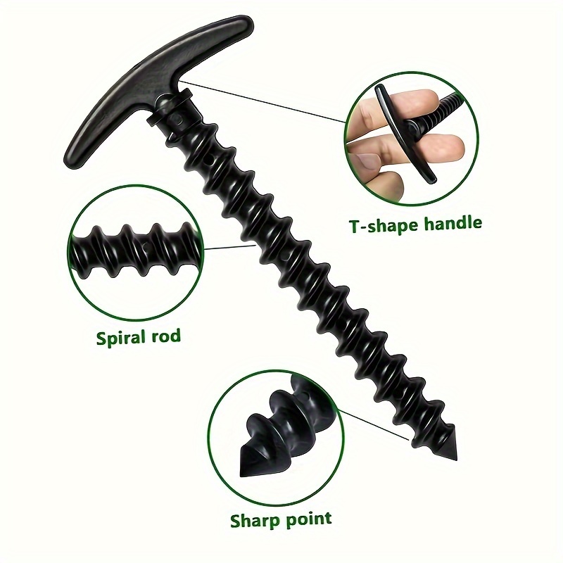 10pcs Plastic Tent Stakes Ground Anchors 14 T-shaped Spiral Thread