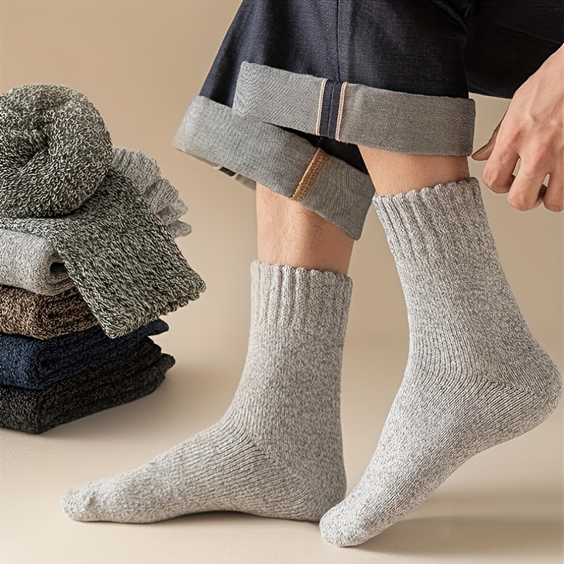 5 Pairs Wool Socks For Men Winter Thickened Solid Color Socks