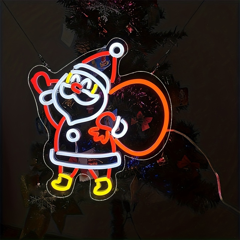 1pc santa claus neon sign 13x14 led christmas neon lights dimmable santa claus night lights for new year christmas bedroom wall decor acrylic christmas decoration gifts for teen girls kids details 4