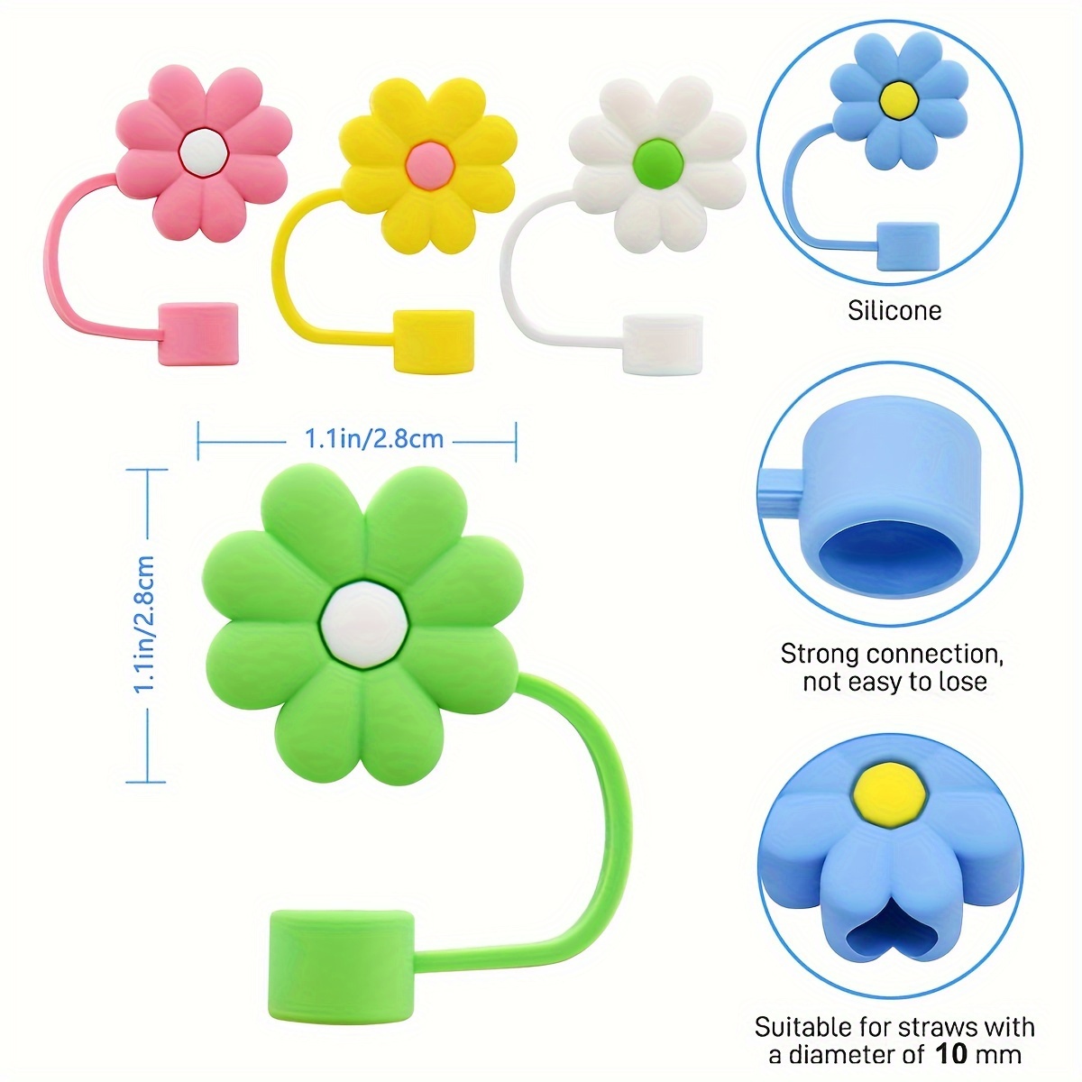 5pcs Straw Tips Cover, Reusable Straw Toppers, Cute Cartoon Flower Silicone  Straw Sleeve Caps, Decorative Straw Caps, For Party Favor Bags,Birthday