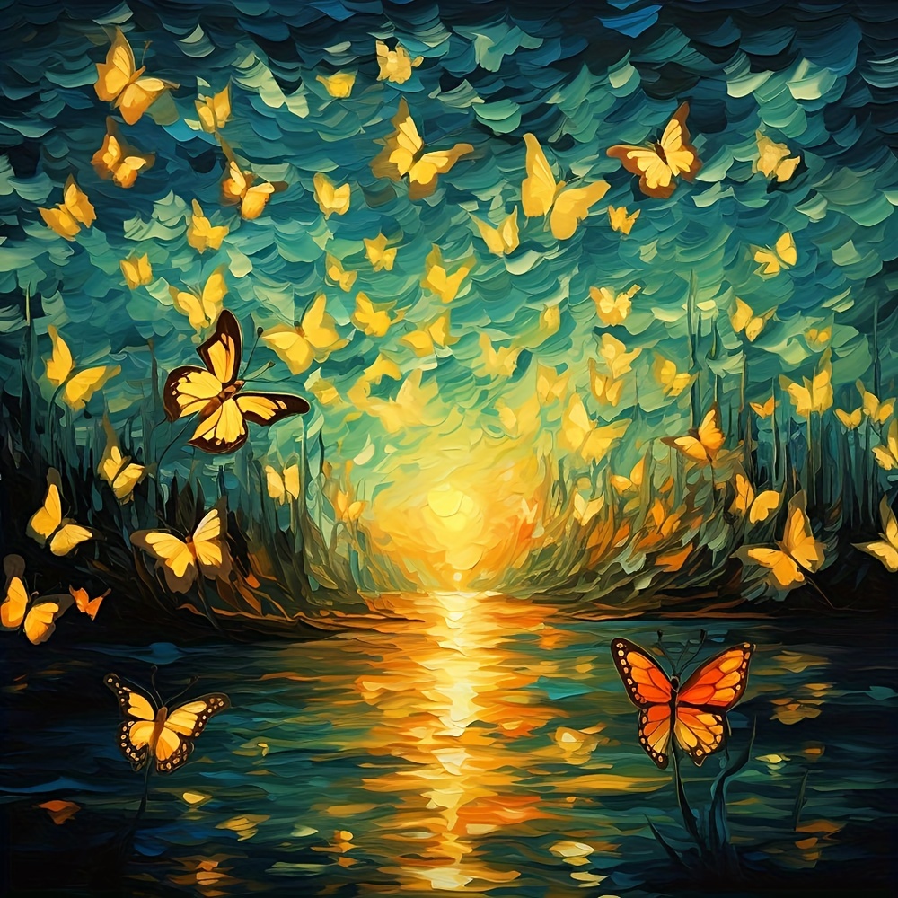 

1pc Large Size 40x40cm/15.7x15.7inches Without Frame Diy 5d Diamond Painting Lake And Butterfly, Full Rhinestone Painting, Diamond Art Embroidery Kits, Handmade Home Room Office Wall Decor