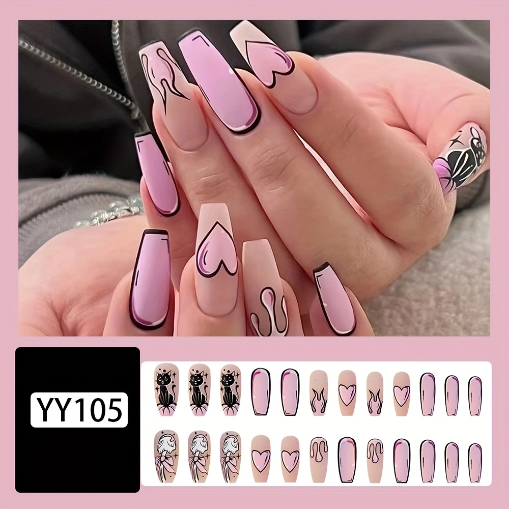 Y2k Cute Comic Press On Nails Long Acrylic Fake Nails - Temu