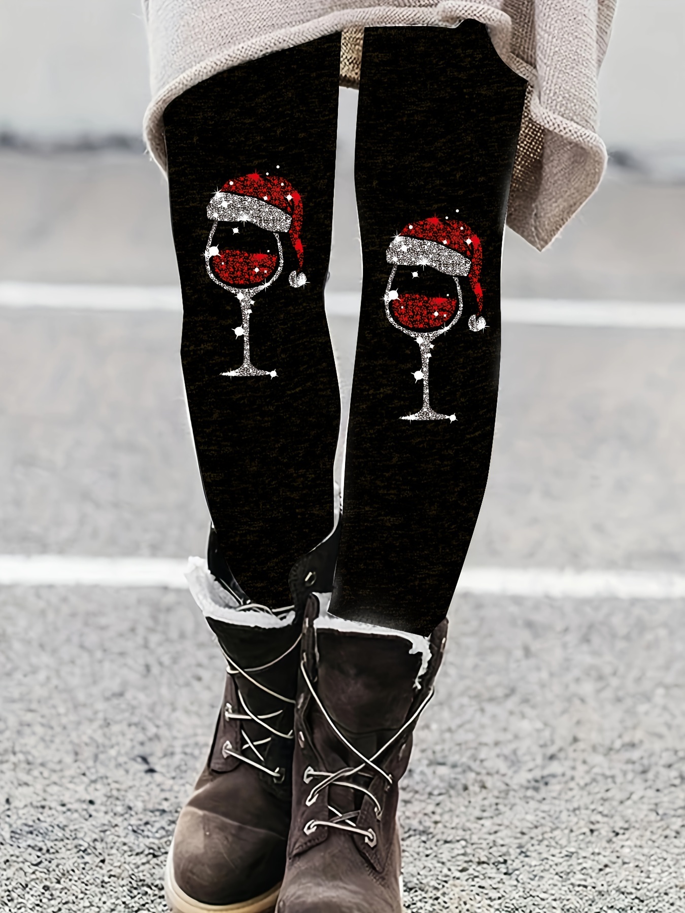 Christmas Print Skinny Leggings Casual Elastic Waist - Temu