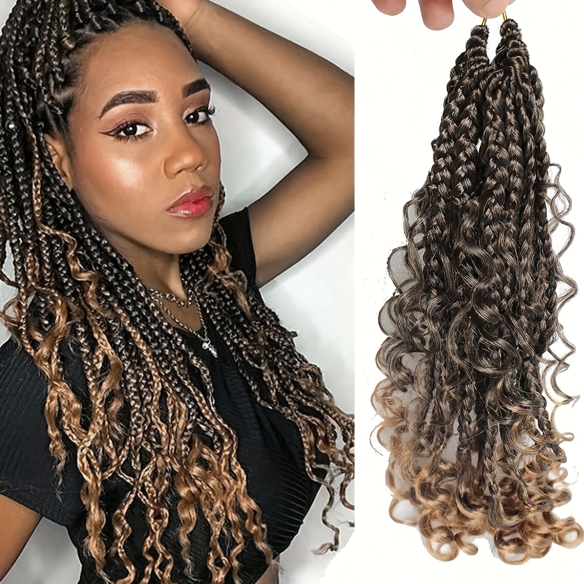 Goddess Box Braids Crochet Hair for Black Women 12 inch, Ombre Brown Boho  Box Braids Crochet Braids With Curly Ends 7 Packs Bohomian Synthetic
