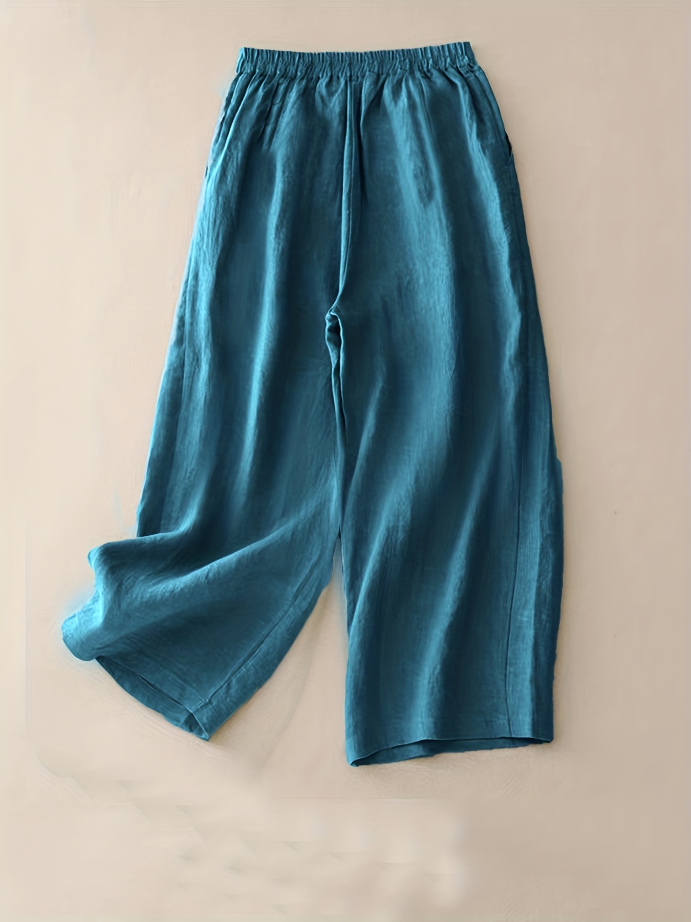 Solid Simple Pants Vintage Elastic Waist Wide Leg Pants - Temu