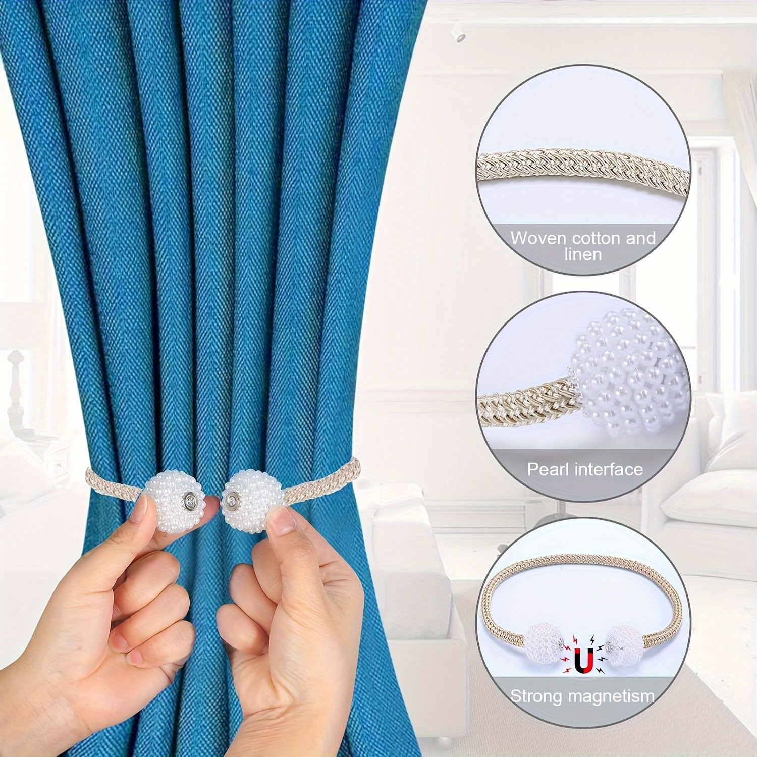 2pcs Pearl Magnetic Curtain Clips Tie Buckle Ball Luxury Tie-backs Holder  Decor