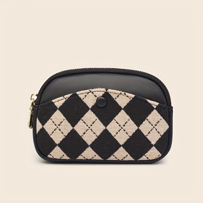 Mini Geometric Pattern Coin Purse, Zipper Clutch Carry On Bag With Keychain,  Pu Leather Wallet - Temu