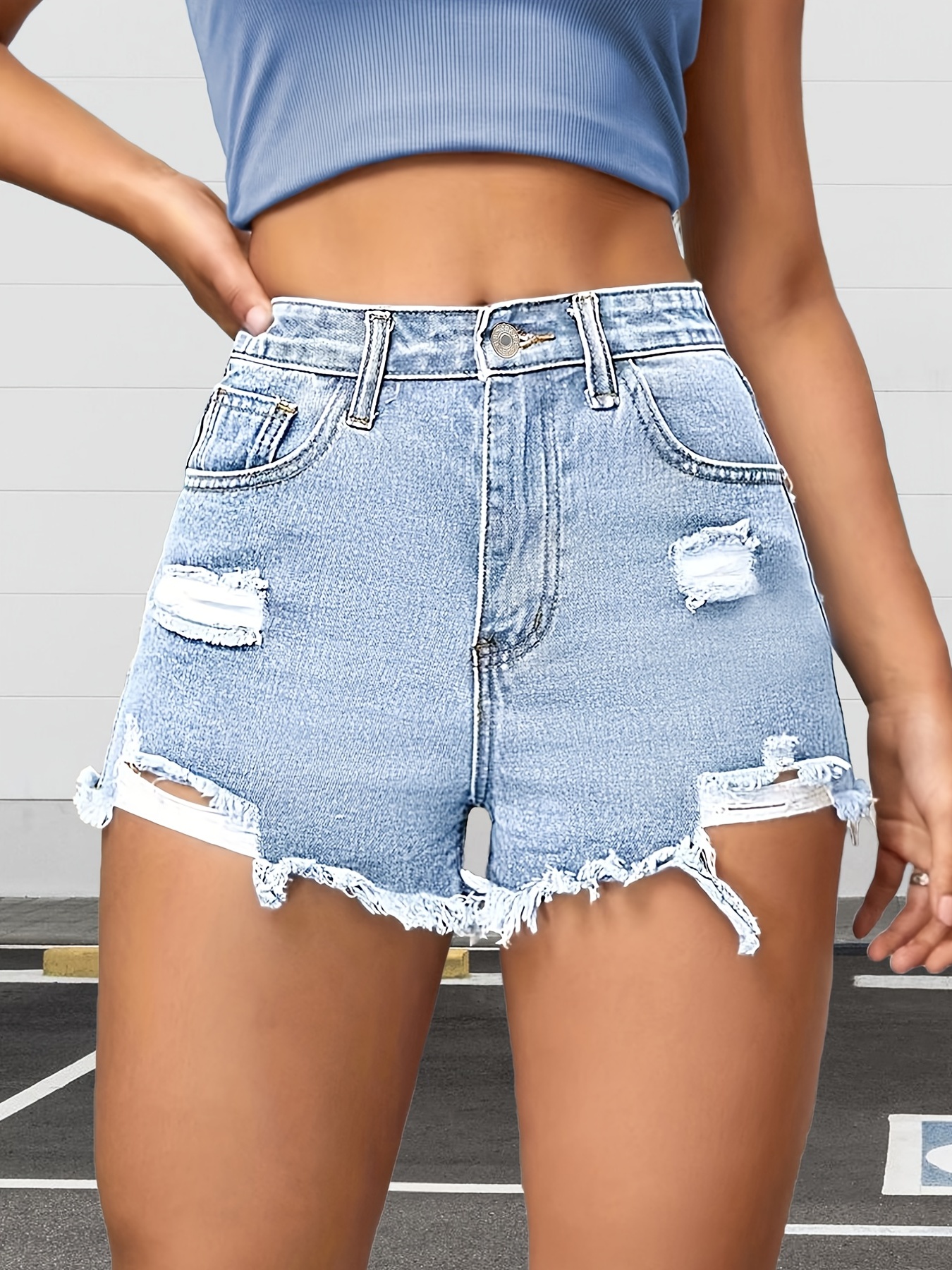 HSMQHJWE Short Shorts For Women Sliding Shorts Women Softball Shorts Jeans  Color Solid Blue With Ripped Pockets Women Denim Pants Power Compression  Shorts Women 
