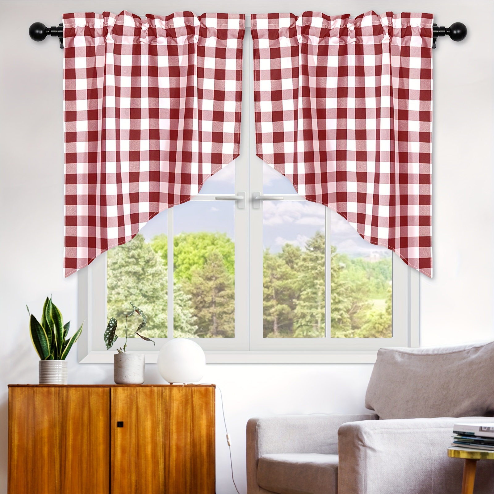 Cortina de ventana a cuadros para cocina y sala de estar, cortinas