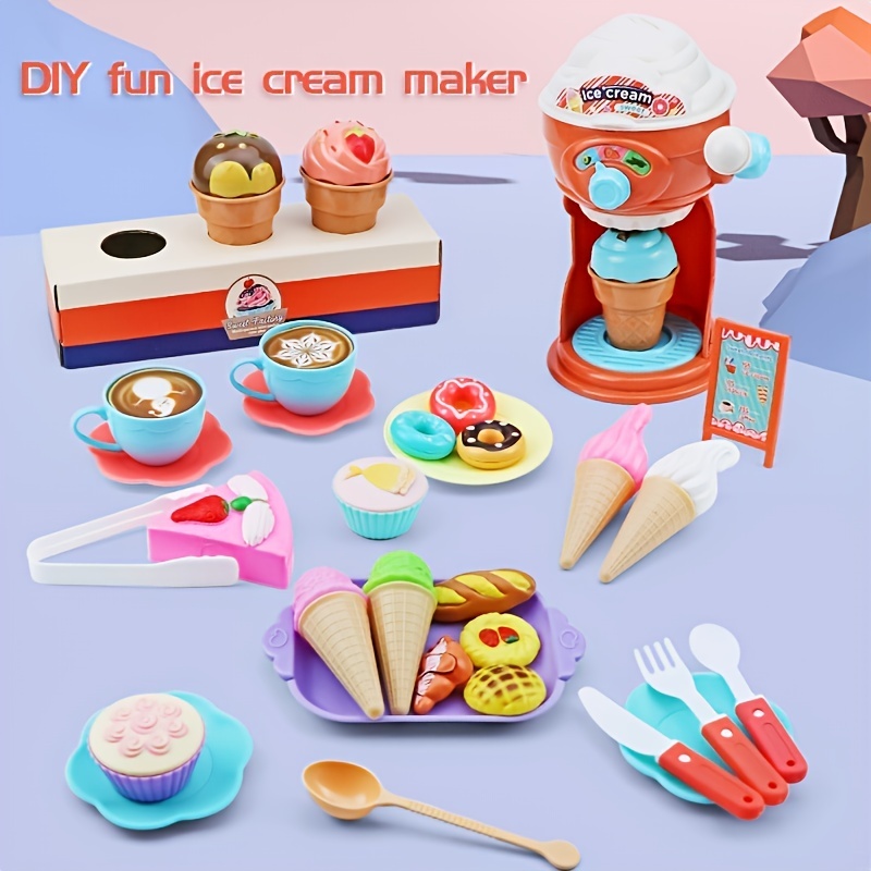  Wooden Ice Cream Maker Toy Set for Toddler, Pretend Play  Kitchen Food Accessories, Counter Playset for Kids, Christmas Birthday Gift  for 3 4 5 6 Years Old Child : Toys & Games