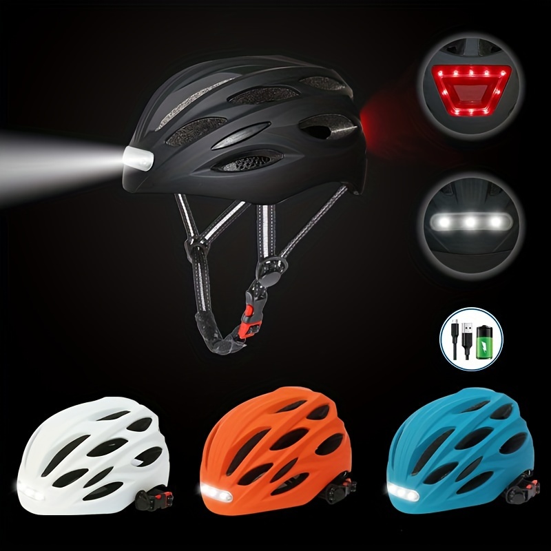 ILM Casco de bicicleta para adultos con luz LED recargable por USB, luz  delantera y trasera, cascos de bicicleta de montaña y carretera para  hombres y