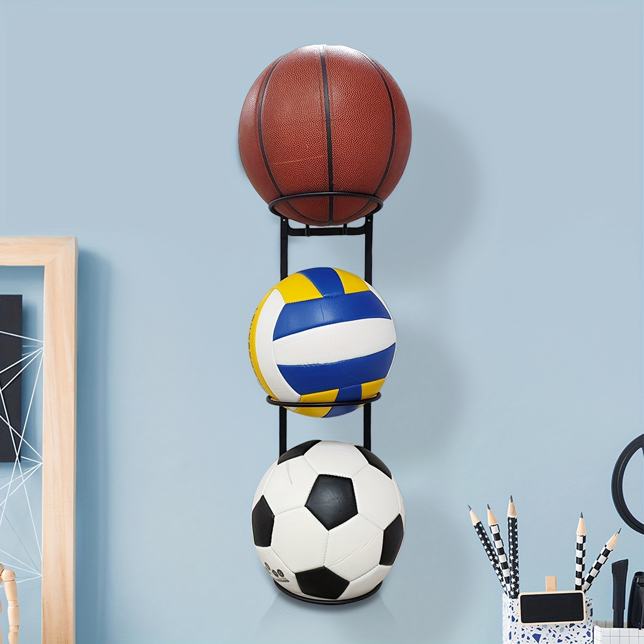 Support mural pour ballon de basketball, volley, football économiseur  d'espace pour panier de basket