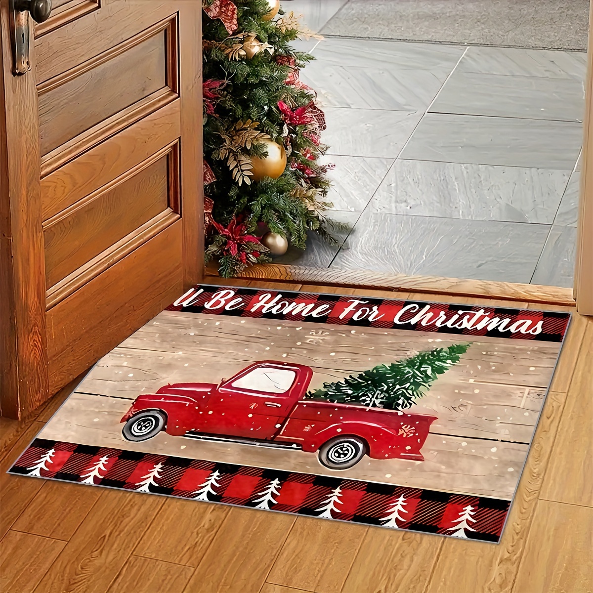 Merry Christmas Red Truck With Tree in Back Door Mat – Hera's