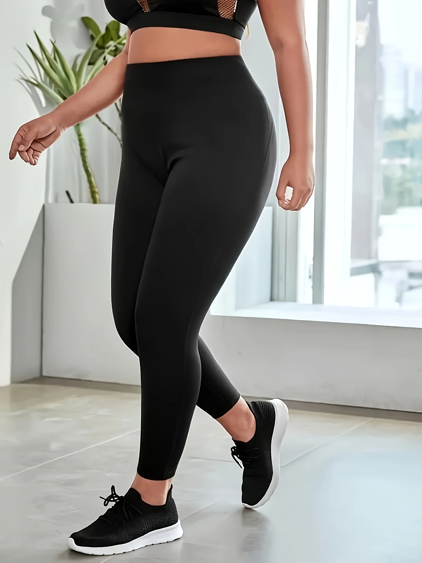 Plus Size Sports Leggings Women's Plus Solid High Butt - Temu