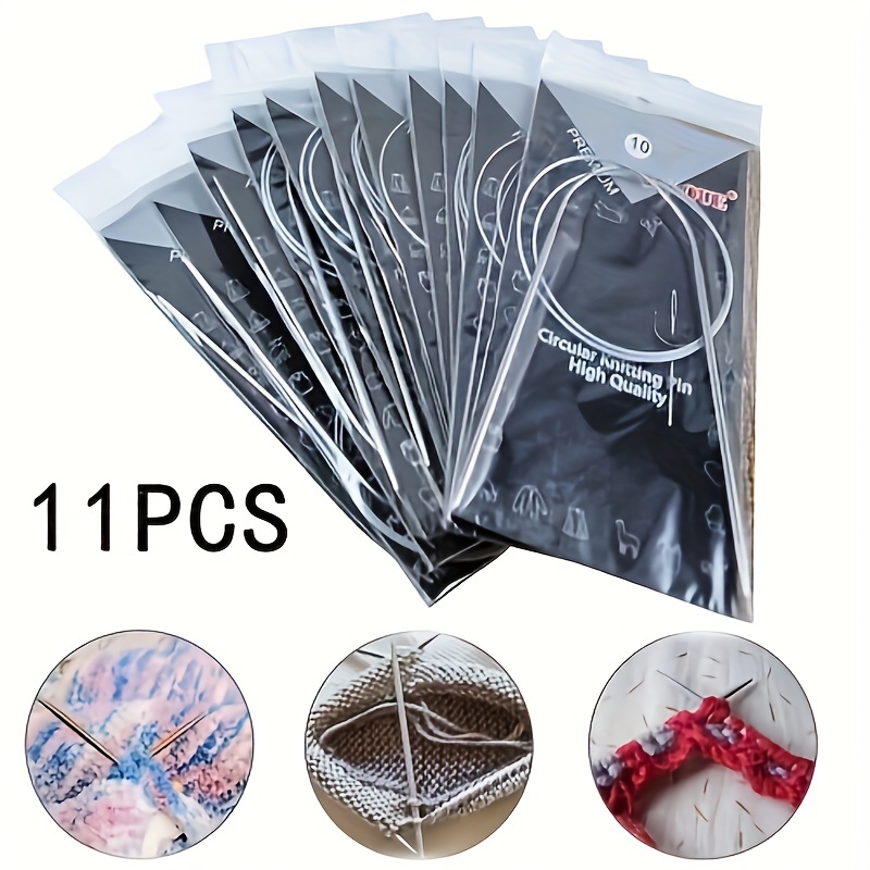 80 cm Stainless Steel Circular Knitting Needles Set 8 Pieces Double Pointed  Metal Knitting Needles Circular Knitting Pins with Size Gauge for Weaving