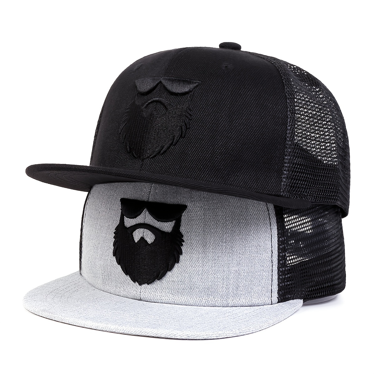 Beard Man Embroidery Snapback Hats Hip Hop Trendy Adjustable Baseball Cap, Baseball Hat, Dad Hats Casual Breathable, Black and Grey Trucker Hat