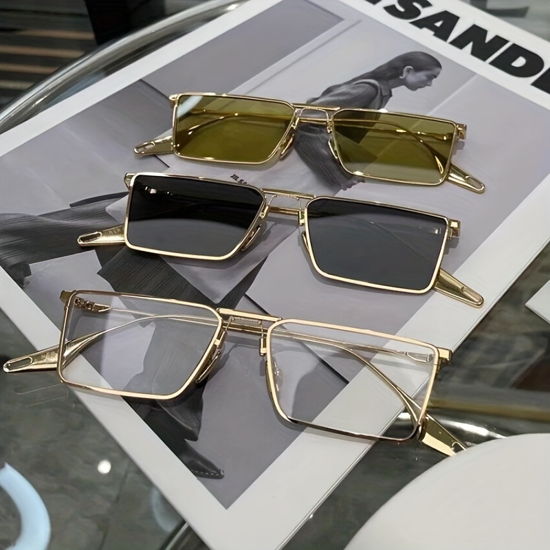 Lentes Para Hombres Mujeres Grande De Moda Men Sunglasses Gold Metal Bar  Hip Hop