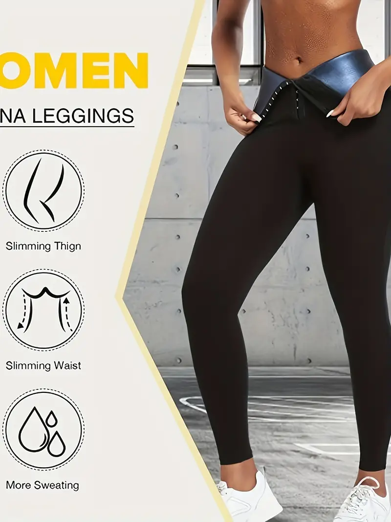 Women Sauna Sweat Tummy Control Leggings, High Waist Sauna Sweat Slimming  Sports Tight Leggings, Women's Activewear