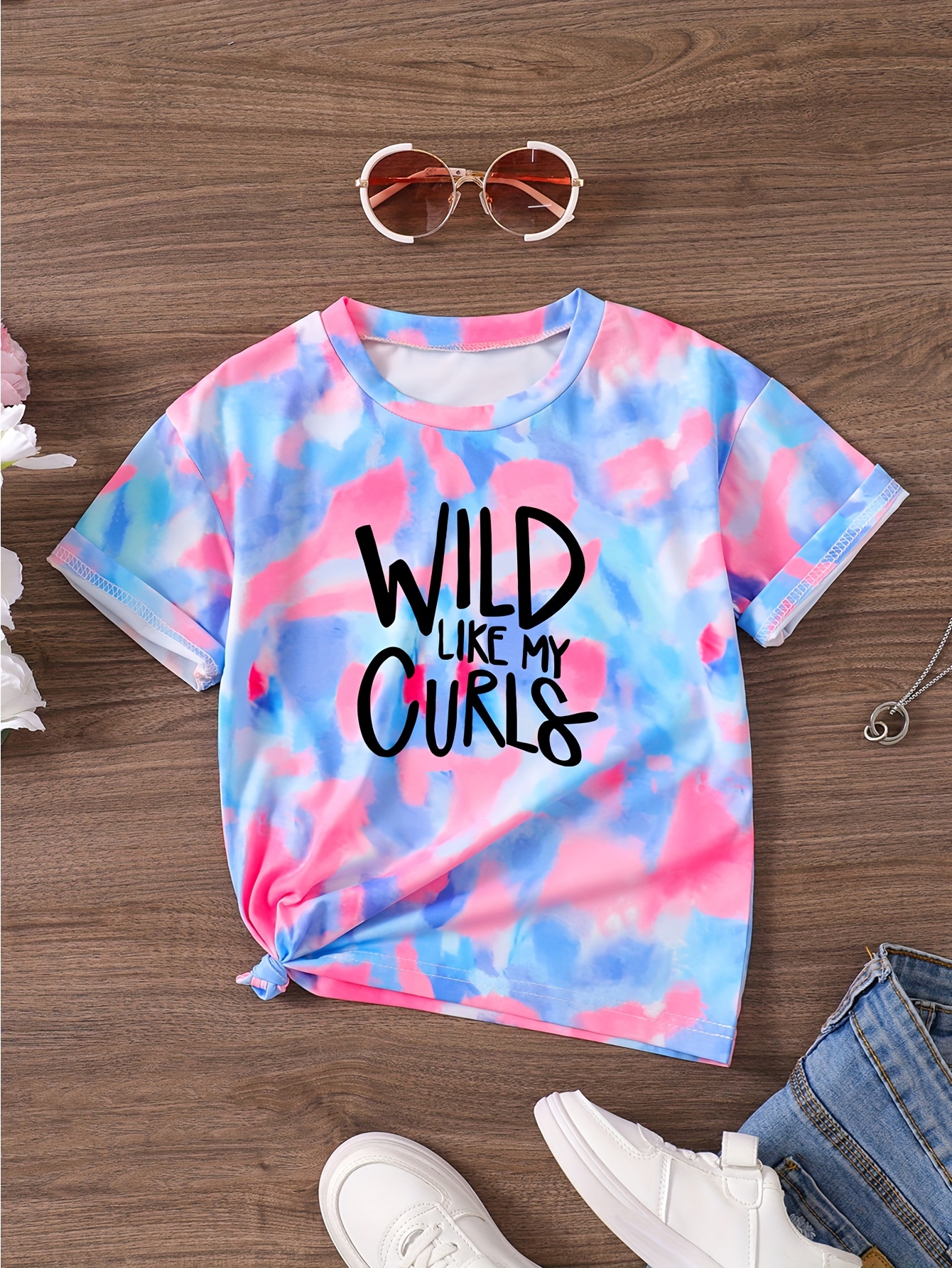 Girls Wild Like Print Tie Dye Pattern Short Sleeve T - Temu Ireland