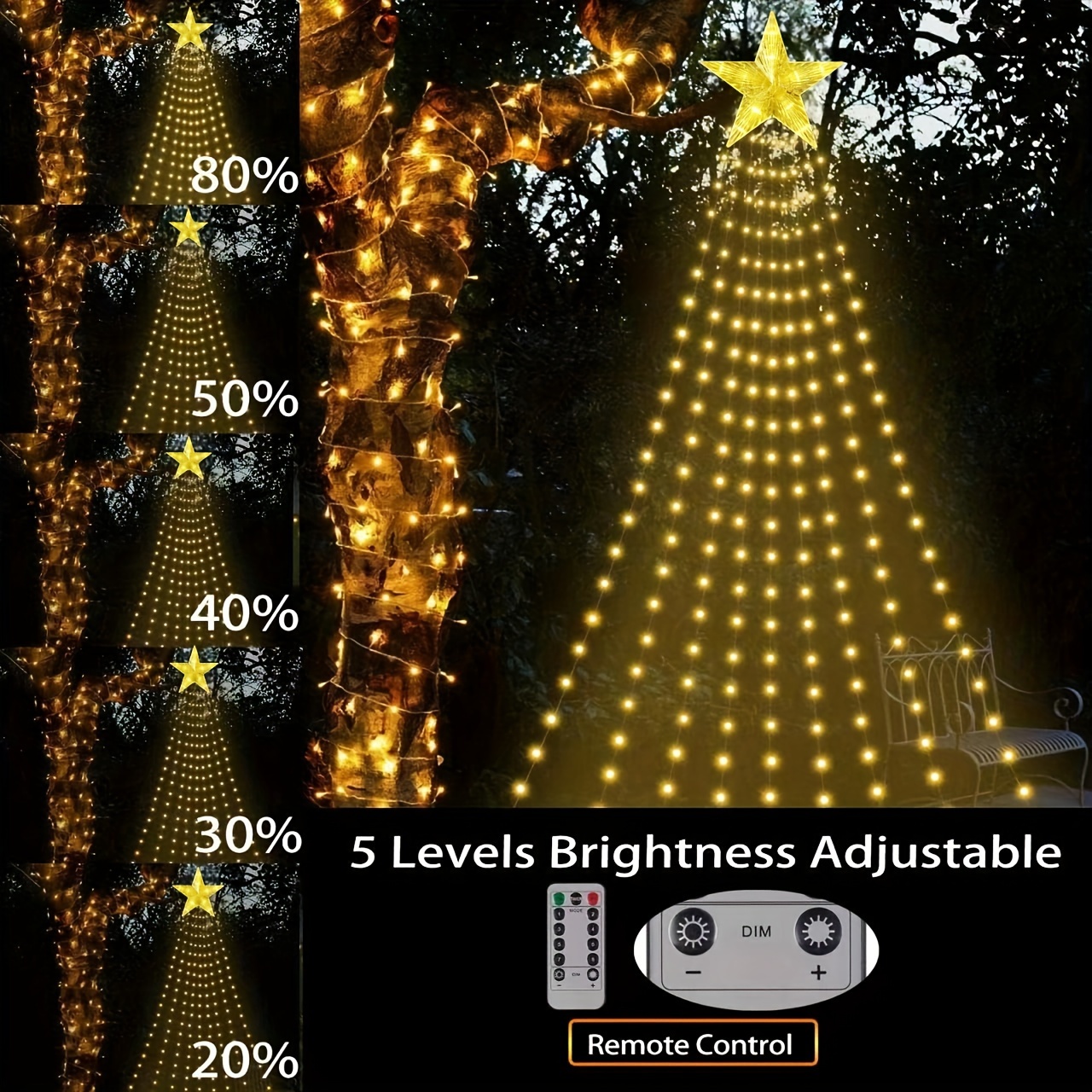 180 Led Christmas Star String Fairy Lights With Star Topper, 9 Strings 8  Lighting Modes, Waterfall Fairy Lights With Remote Control, Indoor Outdoor  Waterproof Light For Christmas Tree New Year Birthday Party Decorations -  Temu