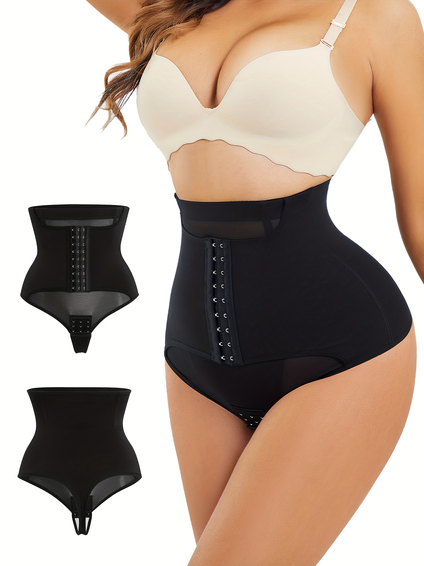 Tanga Moldeadora De Malla En Contraste, Bragas Ajustables Con Control De  Barriga Con Hebilla Frontal Transpirable, Ropa Interior Y Fajas Para Mujer