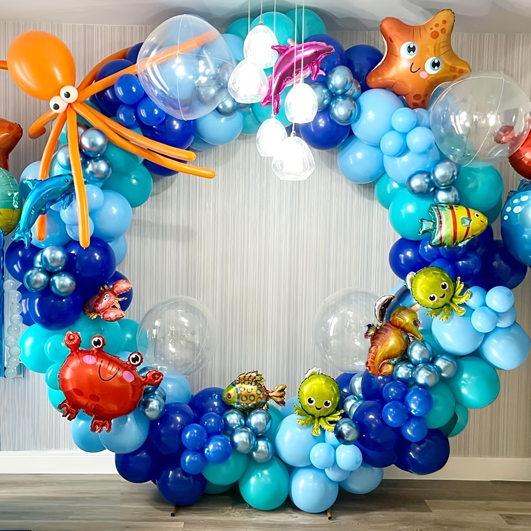 1pc, Blue Transparent Bubble Jellyfish Submarine Bubble Garland Hanging  Ornaments, Summer Party Decor, Ocean Theme Party Supplies