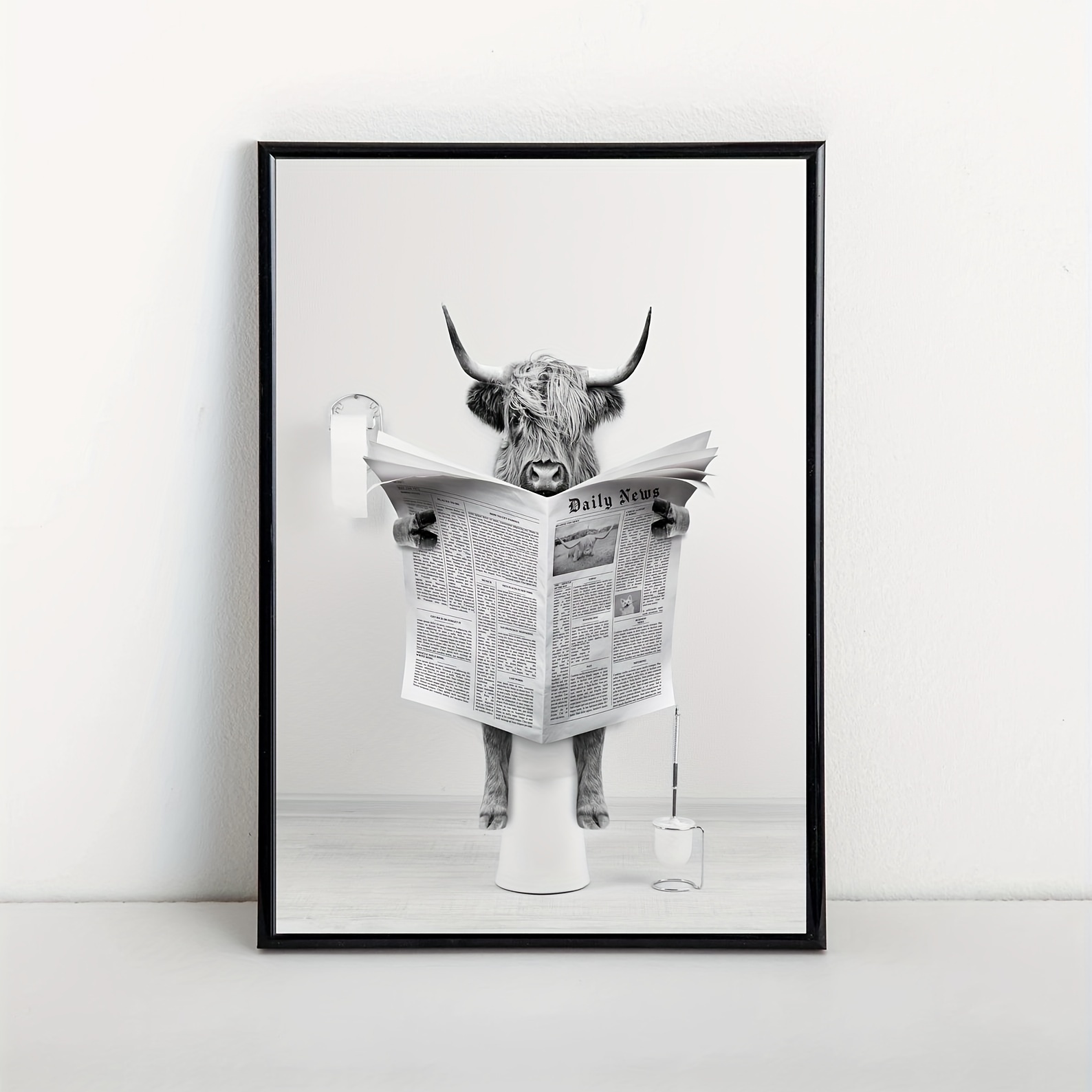 Highland Cow Reading Newspaper In Toilet Canvas Print - Temu