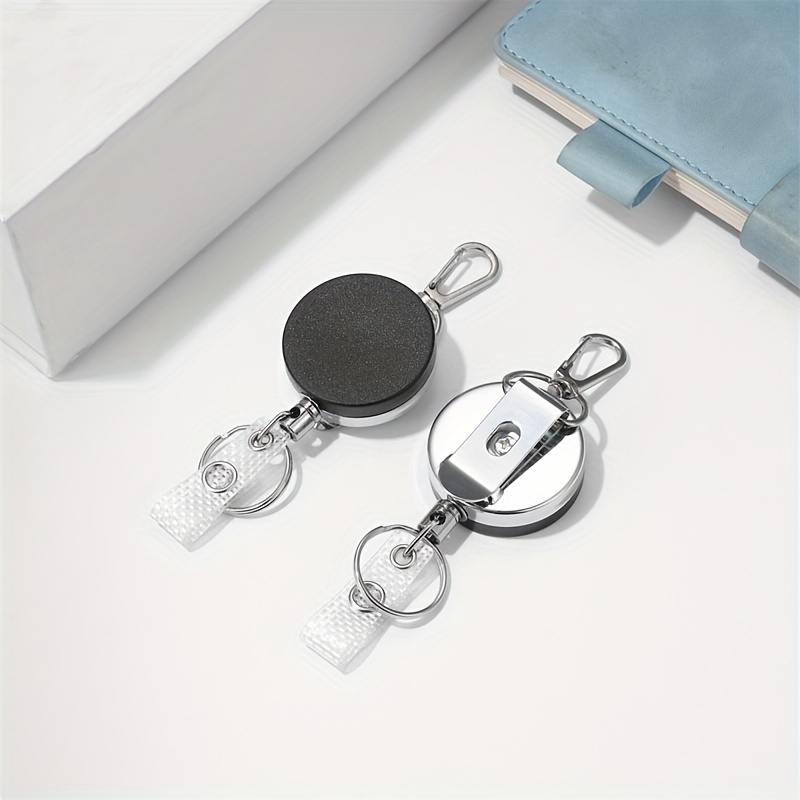 2 Pack Heavy Duty Metal Retractable Badge Holder Reel with Belt Clip Key  Ring and Waterproof Vertical Clear ID Card Holder + 2 Extra Carabiner Key