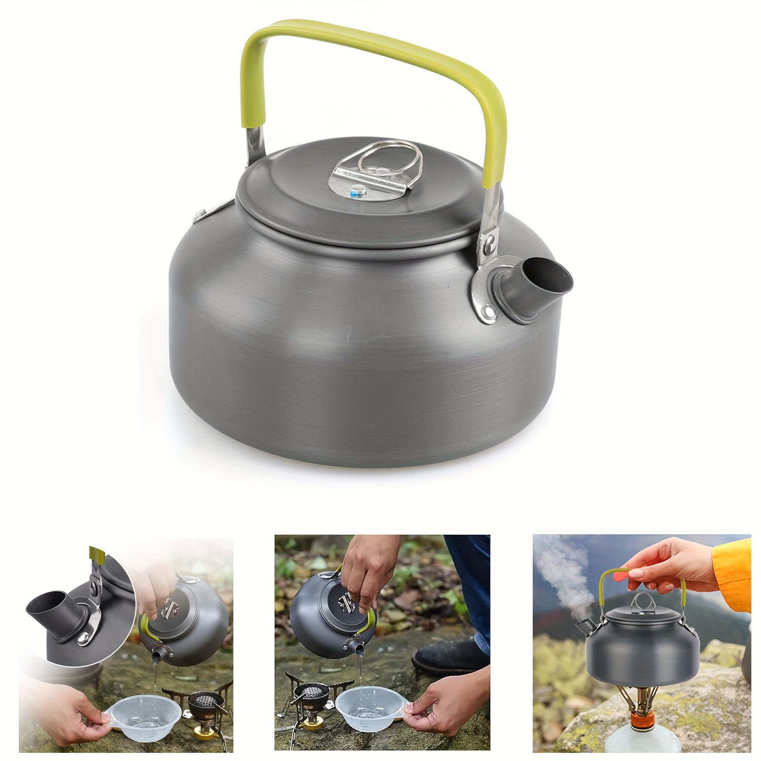 800ml Portable Camping Water Kettle Tea Kettle Stovetop Teapot Aluminum  Alloy Camping Kettle For Hiking Backpacking Quick-heat Green