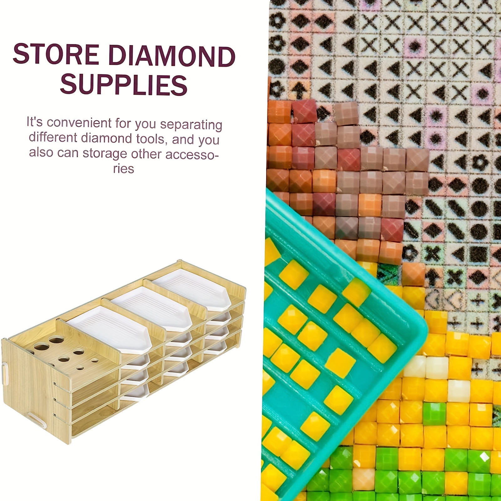 Wooden Diamond Painting Tools Storage Tray DIY Multi-Layer Rack Drilling  Pen Organizer Embroidery Diamond Painting Accessories