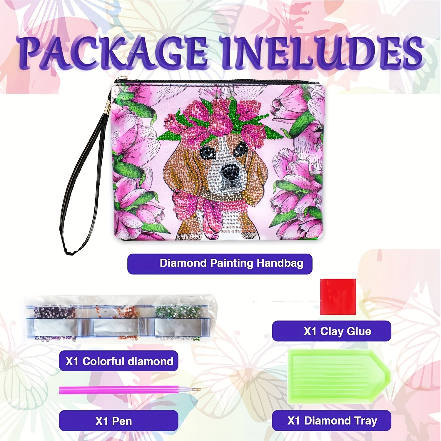 Diy Artificial Diamond Art Purses And Handbags Dog Design - Temu