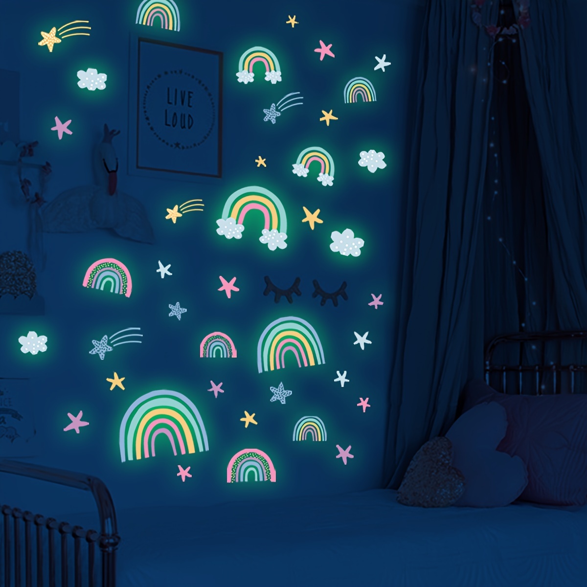 Unicorn Star Autocollants muraux lumineux au plafond-Étoile fluorescente,  décoration arc-en-ciel Chambre d'enfant et de fille