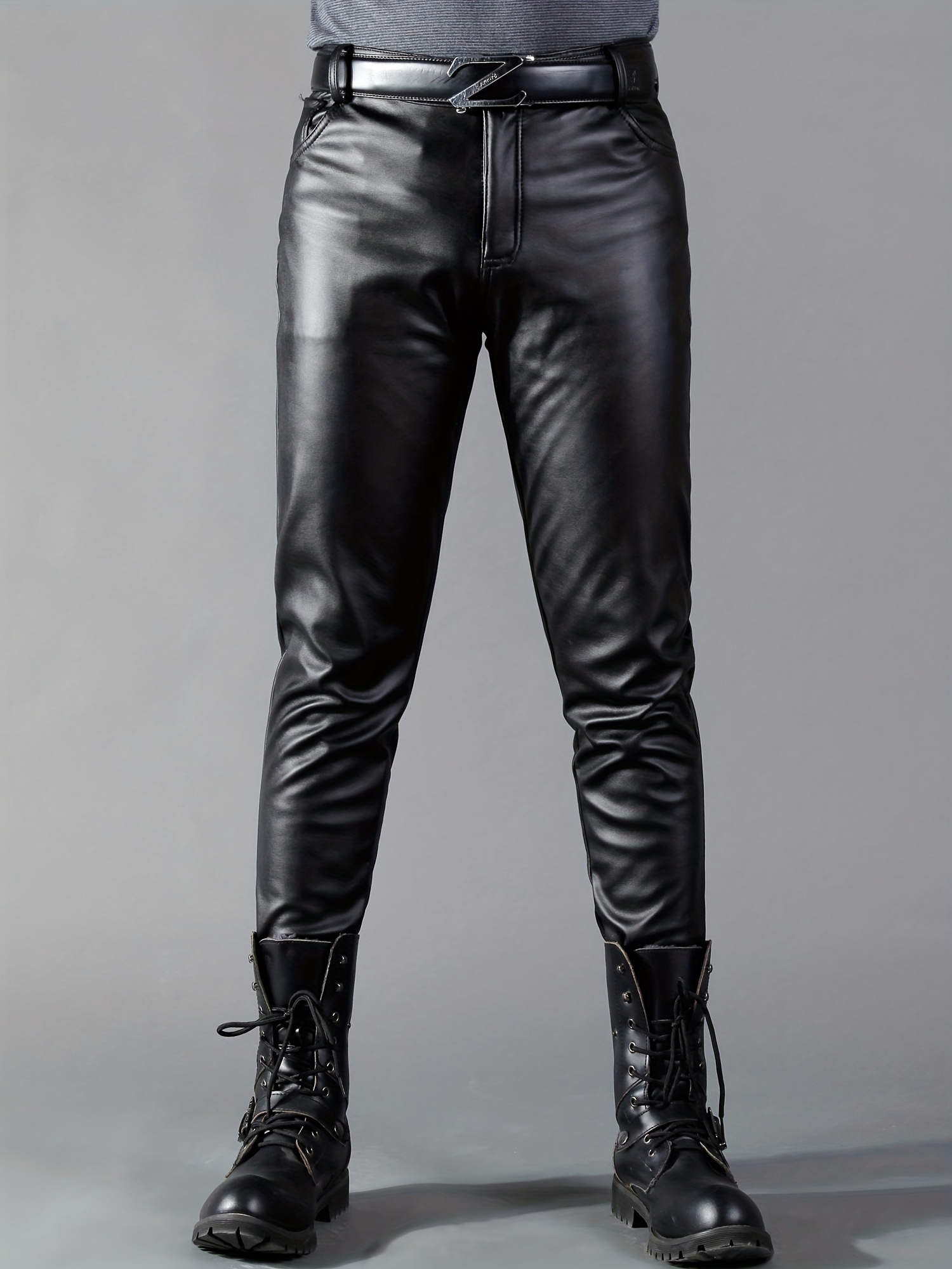 High Waist Stretch Black Leather Slim Fit Faux Leather Pants For