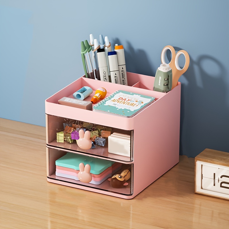 Large Kawaii Desk Organizer with Drawers for Girls Kids Bedroom Dorm  Multi-functional Study Space Organizers File Stationery Pens Accessories