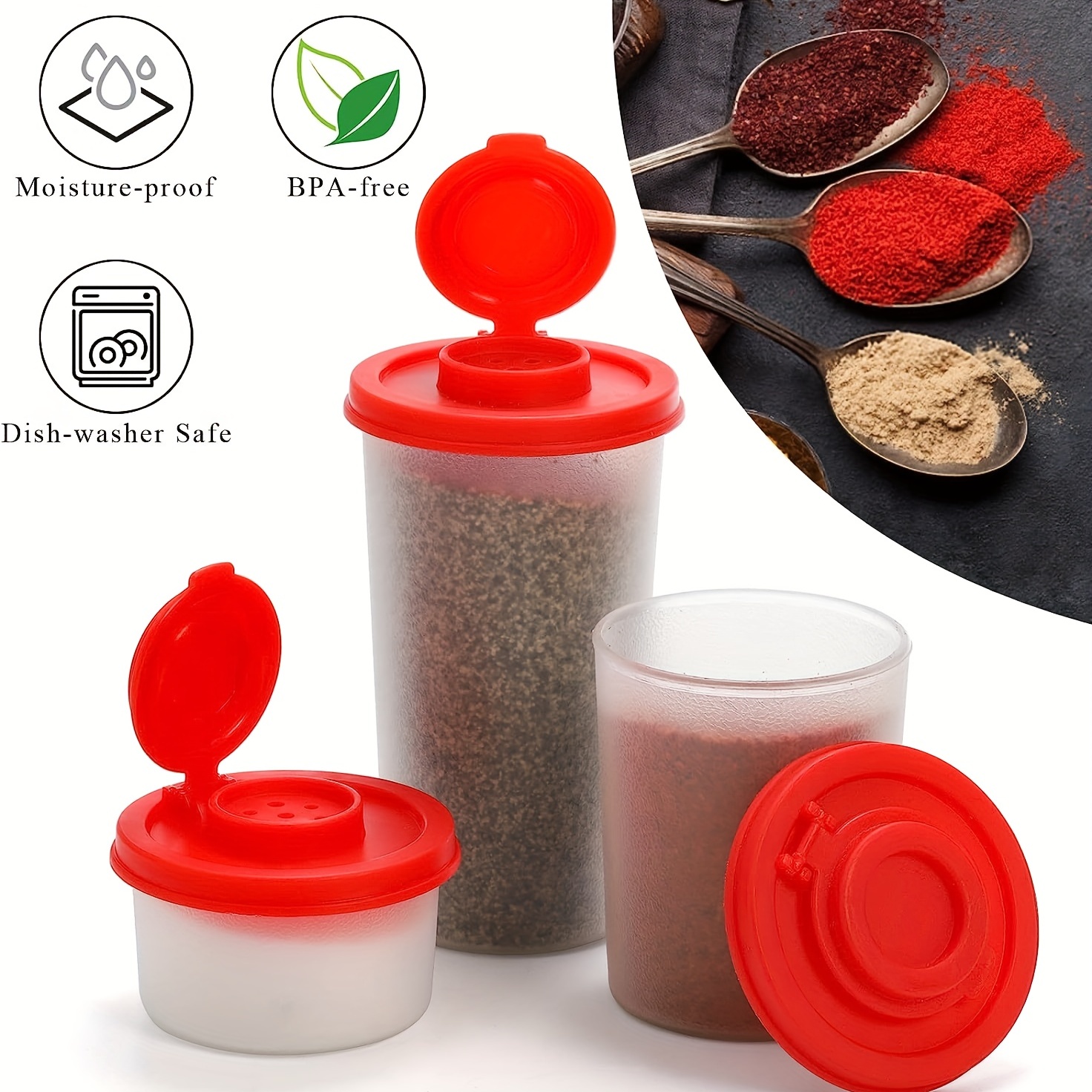 Glass Salt and Pepper Shakers- Moisture Proof Salt Shaker with Plastic Lid  - Refillable Spice Dispenser for Kitchen or Travel - Cute Seasoning Shakers