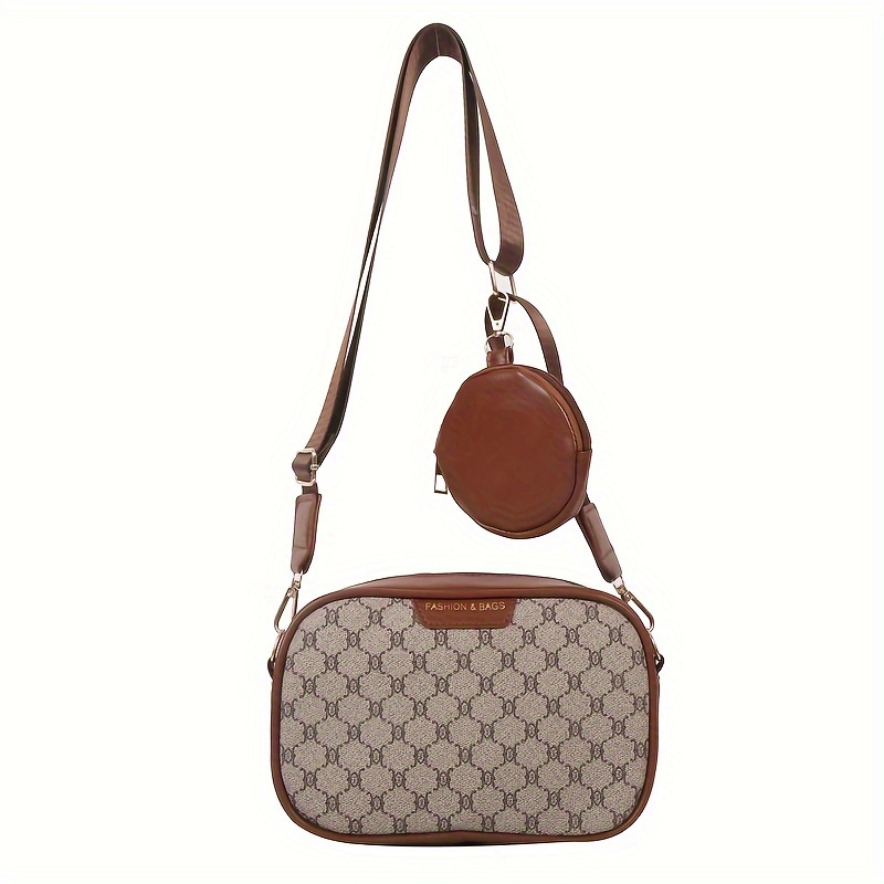 Vintage Wide Strap Square Crossbody Bag, Pu Leather Textured Bag