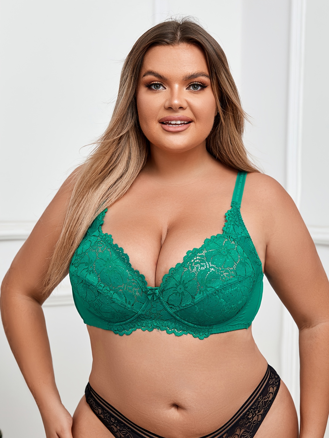 Plus Size Sexy Bra Women's Plus Floral Lace Lightly Padded - Temu