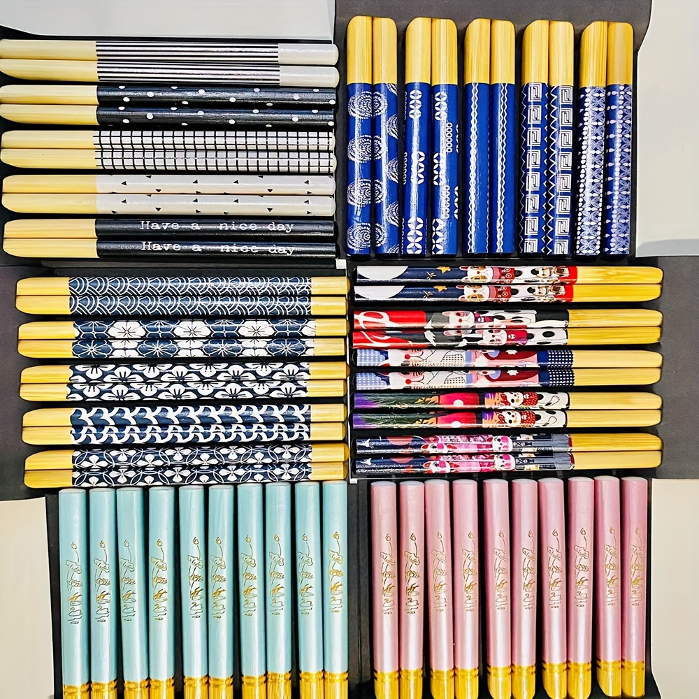 

5 Pairs Reusable Bamboo Chopsticks, Premium Multicolor Non-slip High Temperature Resistant Chop Sticks, Anti-slip, Lightweight, Dishwasher Safe