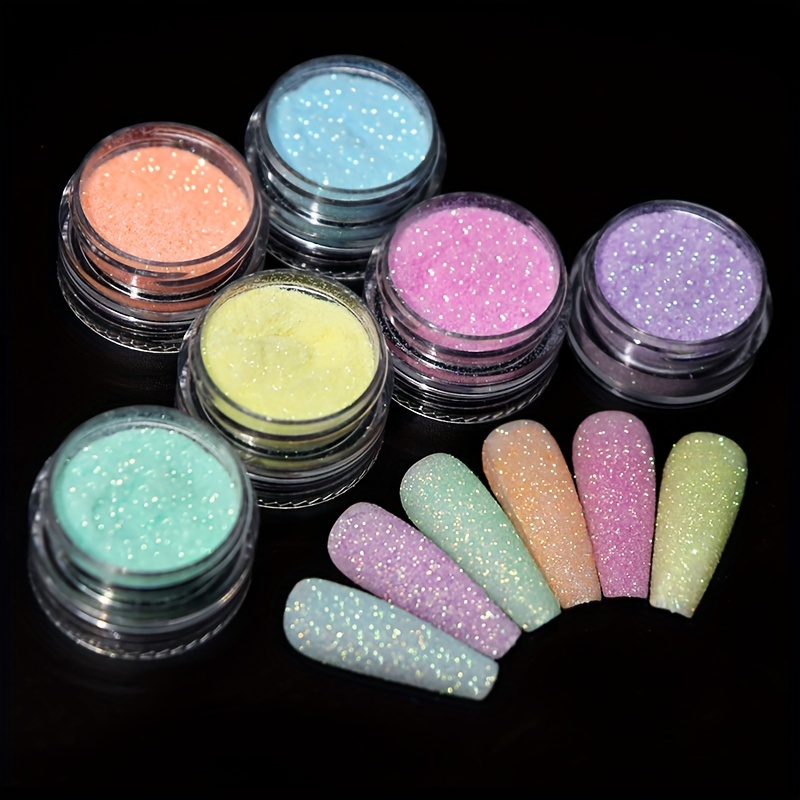 6 Color Diamond Nail Powder Sparkling Nail Glitter Shiny - Temu