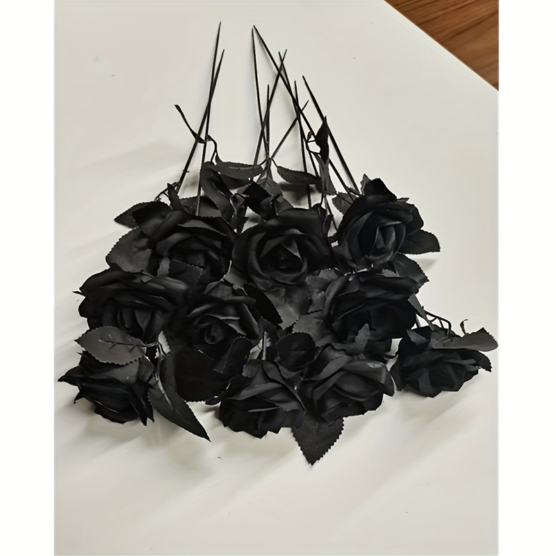 1 pc 50cm Black Rose Artificial Flower Single Branch Flower Home Decor  Halloween Christmas Home Party Simulation Silk Flowers