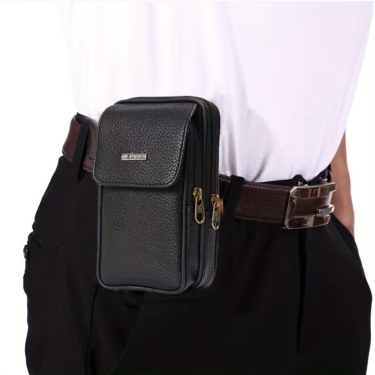 Solid Color Simple Style Men's Waist Bag Flap Coin Purse Mobile