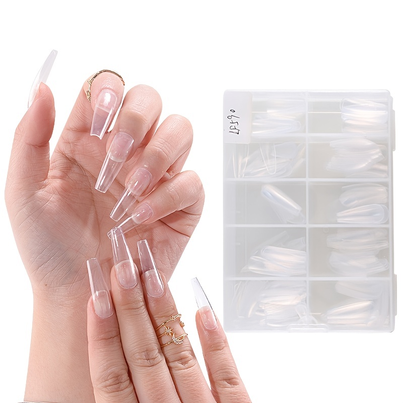 Clear Acrylic Coffin Nails With Full Cover Tips Perfect For - Temu