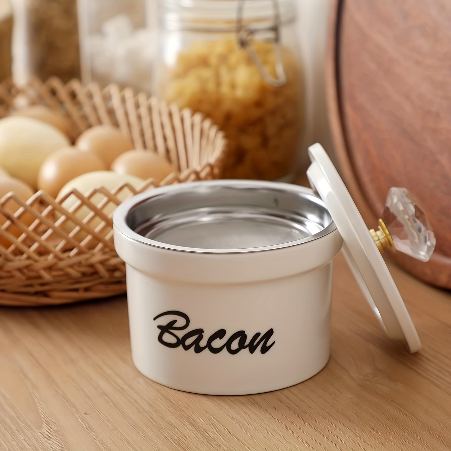 Bacon Grease Container,Ceramic Cooking Oil Storage with Strainer Can Grease  Keeper for Kitchen,Black 
