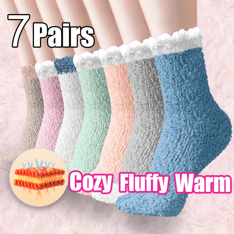 3 Pairs Fuzzy Socks for Women Thicker Warm Soft with Grips Fleece-Lined  with Grippers Slipper Plush Fuzzy Socks Sleep Cozy Socks Sleep Socks Winter